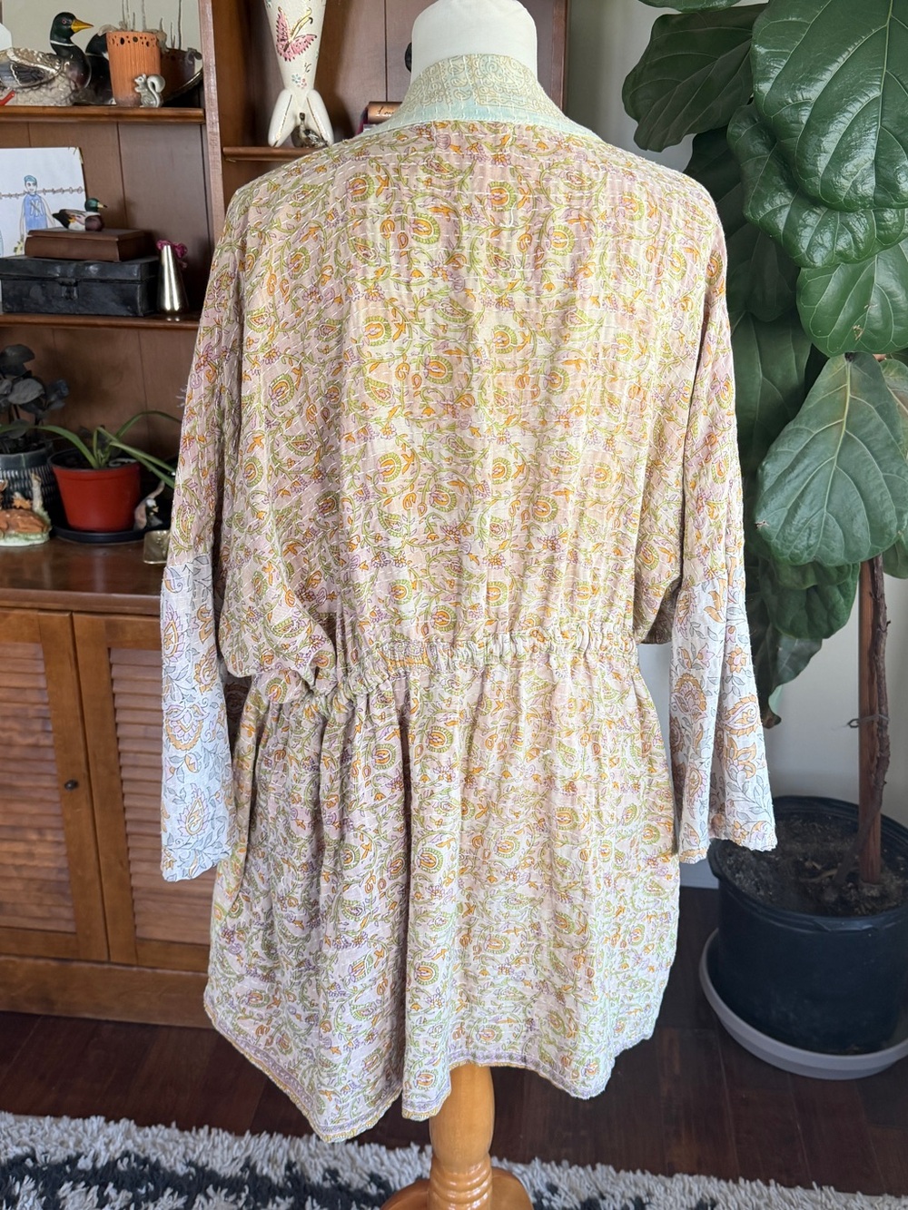 Kantha Bae Dreamweaver Vintage Cotton Sari Pastel Cinch Kimono OS - Picture 8 of 16